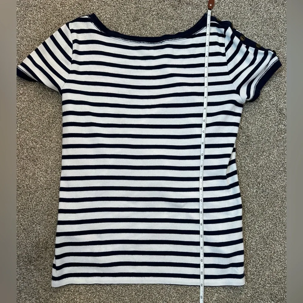 Ralph Lauren Shirt Blue White Stripe Button Shoulder Women’s Large Nautical - Picture 8 of 11